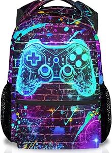 Gamer Backpack for Boys Kids School Bag with Pocket - 17 Inch Durable Video Game Theme Bookbag for Primary Elementary Students
