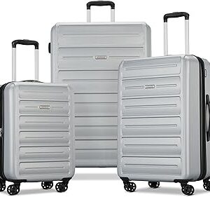 American Tourister Westridge Hardside Luggage Set with Spinner Wheels, Silver, 3PC SET (CO/M/L)