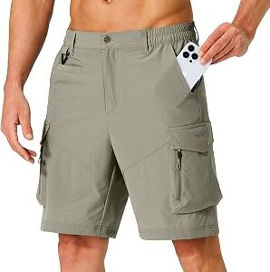 Hugut Men's Hiking Cargo Shorts Quick Dry Lightweight Travel Shorts with Multi Pockets for Fishing Camping Golf