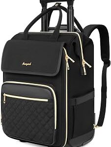 Arcoyard Rolling Backpack for Women, Travel Rolling Laptop Backpack with Wheels, Vertical & Horizontal Storage 2 In 1, Flip-Top Design, Water-Resistant Overnight College Underseat Carry on Luggage