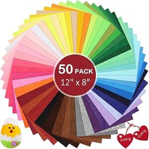 Thin Felt Fabric Sheets, Assorted Colors Stiff Felt Sheets for Crafts DIY Patchwork Sewing Projects Decoration (Stiff 50 Colors, 8×12 inches)