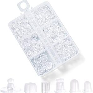 Nkwuire 6 Styles Silicone Earring Backs for Studs, 600 Pcs Clear Soft Earring Backings Hypoallergenic Plastic Rubber Earring Backs Clutch Stoppers Replacement Kits for Fish Hook Earring Studs Hoops