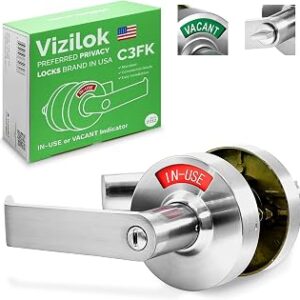 VIZILOK Commercial Door Lock for Bathroom Privacy, Safety, Standard Indicator Lock in Satin Chrome, ANSi Grade2, Perfect for Restaurants, Medical Offices, Airbnb, Dorms, Gyms, Fitting Room