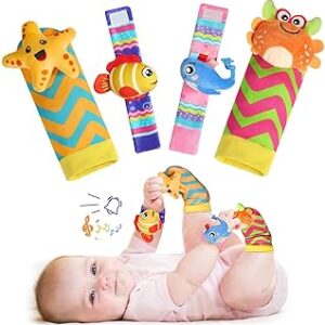URMYWO Wrist Rattles for Baby - Rattle Socks - Foot Finder Set - Baby Toys for 0-12 Months Infant - Newborn Essentials - Early Learning Sensery Toys for Boy Girl as Shower Gifts Easter Basket Stuffer