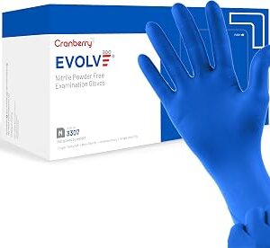 Cranberry USA Evolve Nitrile Powder Free Exam Gloves, 2.0 mil, Small, 300 Count, blue