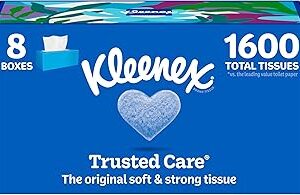 Kleenex Trusted Care Facial Tissues, 8 Flat Boxes, 200 Tissues per Box, 2-Ply, Packaging May Vary
