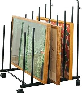 GENMOUS Art Storage Rack with Caster Wheels, Art Drying Rack Metal Storage Stand for Canvas Storage Paint Drying Rack,Drawing Board Stands for Printed Matter,Crafts Drying,Art Studio,Classrooms Easel