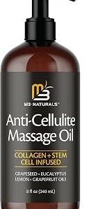 Firming Body Massage Oil with Collagen & Stem Cell – Helps Smooth the Appearance of Cellulite & Improve Skin Texture – Refreshing Aromatherapy Body Oil for Legs & Full Body – 8 Fl Oz by M3
