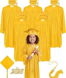 Xuhal 6 Set Preschool Graduation Cap and Gown Set Kindergarten Grad Gowns Children Graduation Cap with 2026 Grad Tassel