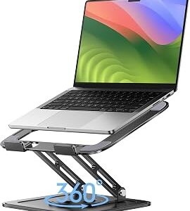 LOXP Adjustable Laptop Stand, Computer Stand with 360 Rotating Base, Ergonomic Laptop Riser Mount for Desk Foldable Protable Computer Desk Fits with MacBook Pro Air (10-16) - Black