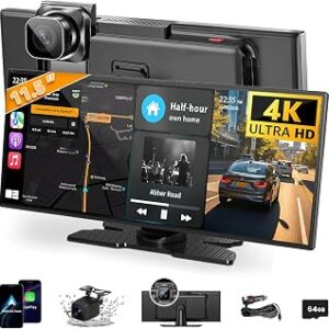 Largest 11.5 inch Wireless CarPlay Screen for Car, A-pple CarPlay & Android Auto HD Touchscreen with 4K Dash Cam/1080P Backup Camera/Navigation/Bluetooth/Voice Control/FM/Mirror Link,for All Vehicles