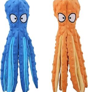 CPYOSN Octopus Squeaky Plush Dog Toys - No Stuffing, Crinkle, Durable for Puppy Teething, Small to Large Dogs, 2 Pack