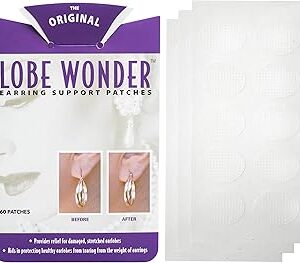 Lobe Wonder - The ORIGINAL Ear Lobe Support Patch for Pierced Ears - Eliminates the Look of Torn or Stretched Piercings - Protects Healthy Ear Lobes from Tearing - 60 Patches - Clear & Latex-Free