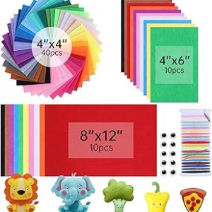 ABEJFIC 60PCS Felt Fabric Sheets Craft Kit - 4x 4 + 4x 6+ 8x 12 Assorted Colors - 1mm Thick Square Nonwoven Felt Fabric for Kids, DIY Sewing Crafts, Patchwork, School Projects, Decoration