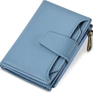 Airkit Small Wallet Women RFID Blocking Soft Leather Bifold Compact Card Holder Wallet for Women with Zipper Coin Pocket 4 ID Window