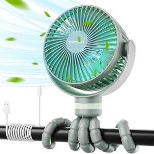 Momcozy 8000mAh Portable Stroller Fan, 27H Ultra-long Battery Life Detachable 4 Speed 360°Rotate LED Night Light with 2 Modes, USB Rechargeable Handheld Cooling Fan for Travel/Car Seat/Bedroom