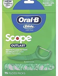 Oral-B Glide Complete Floss Picks, Dental Floss Picks, Scope Outlast, 75-ct, Toothpicks Floss Picks
