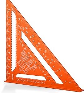 Aluminum 12 Inch Rafter Square, Carpenter Measuring Layout Tool, Alloy Metal Triangle Ruler Imperial Protractor for Woodworking and Carpentry - Orange