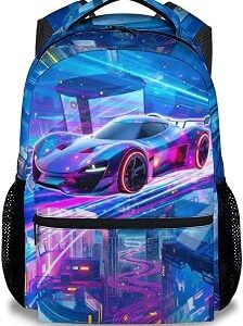 Boys Backpack, School Back Pack for Kids Ages 6-8, Racing Car Backpack, 17 Inch Toddler Schoolbag for Elementary
