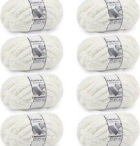 Cozyful Chunky Yarn for Hand Knitting - #10 Chunky Chenille Yarn, Jumbo Big Thick Chunky Yarns for Crocheting, Super Bulky Chunky Knit Blanket Yarns, 8 Skein (25 yds 8 oz Each Skein), Cream