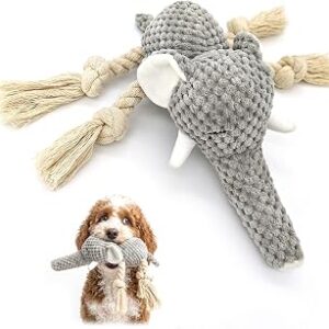 Squeaky Dog Teething Interactive Chew Toy Plush Stuffed Animal Toys for Tug-of-War Game with Squeaker for Small Medium Breed Indestructible Pet Supplies Ideal Puppy Gifts - Elephant, Medium