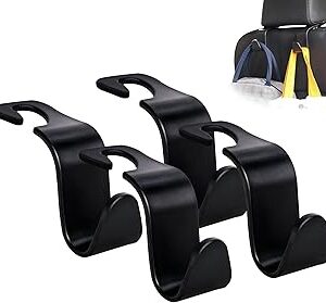 Amooca Car Seat Headrest Hook 4 Pack Hanger Storage Organizer Universal for Handbag Purse Coat fit Universal Vehicle Car Black S Type
