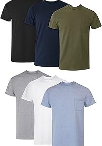 Hanes Men's Pocket T-Shirt Pack, 6-Pack, Cool & Breathable Cotton Tees, Stay-Tucked Undershirts for Men