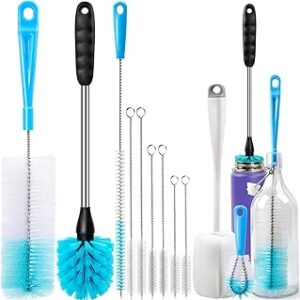 Holikme Bottle Brush Tube Cleaning Lab Set with Long Handle, Cup Cleaner for Washing Narrow Neck Beer Wine Decanter Pipes Lids Sinks Cap Covers, White