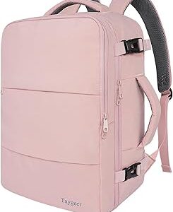 Taygeer Travel Backpack for Women, Carry On Backpack with Water Bottle Pocket & Shoe Pouch, TSA 15.6inch Laptop Mochila Flight Approved, Nurse Bag Casual Daypack for Weekender Business Hiking, Pink