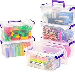 IRIS USA 5 Qt. Plastic Craft Storage Container Bins with Lids, 6 Pack, Small Art & Office Supply Organizer Tote, Sensory Bins & Boxes for Home & University, Stackable, Carry Handle, Clear