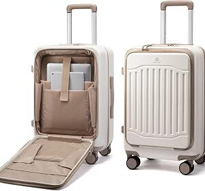 LOVEVOOK Carry On Luggage 22x14x9 Airline Approved, Expandable Hard Shell Suitcase with Spinner Wheels, USB Charging Port & Front Pocket, PC Hardside Rolling Luggage with TSA Lock for Travel