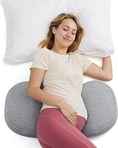 Momcozy Portable Pregnancy Pillow – W Shaped Maternity Support for Side Sleepers, Adjustable Travel Wedge Pillow for Back, Belly, and Hip Relief, Ideal for Pregnant Women, Deep Grey