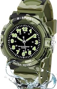 CKV Kids Watch for Boys Girls Ages 5-12, Waterproof Time Teacher Easy to Read Analog Sport Outdoor Children Watches with Soft Band for Kids