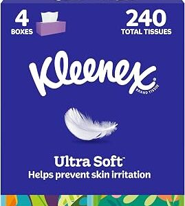 Kleenex Ultra Soft Facial Tissues, 4 Cube Boxes, 60 Tissues per Box, 3-Ply (240 Total), Packaging May Vary