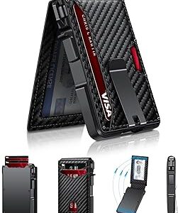ZALVEX Wallet for Men, Mens Minimalist Wallet 9-13 Cards, Slim Compact Wallet with Money Clip & ID Window, RFID Blocking Smart Pop Up Card Wallet, Metal Aluminum Credit Card Holder Bifold Wallet