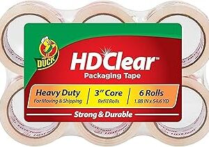 Duck HD Clear Packing Tape Refills - 6 Rolls of Strong Heavy Duty Packing Tape for Shipping and Moving, Boxes and Packaging - 1.88 In. x 54.6 Yards - 3 Core - Clear (441962)