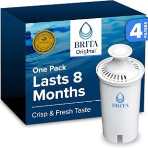 Brita Standard Water Filter for Pitchers and Dispensers, BPA-Free, Reduces Copper, Cadmium and Mercury Impurities, Lasts Two Months or 40 Gallons, Includes 4 Filters for Pitchers