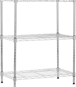 Amazon Basics 3-Shelf Adjustable Heavy Duty Steel Wire Shelving Rack with Chrome Finish, No-Tool Assembly, 250 lbs per Shelf, 23.2 L x 13.4 W x 30 H