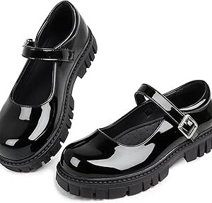 Girls Dress Shoes Black Mary Jane Flats School Uniform Shoes for Toddler Little and Big Girls