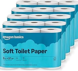 Amazon Basics 2-Ply Soft Toilet Paper, 30 Rolls (5 Packs of 6), 350 Sheets per Roll, Septic Safe, Equivalent to 185 Regular Rolls