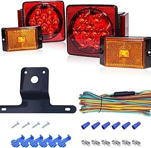 MAXXHAUL 70205 Trailer Light Kit - 12V All LED, Left and Right Waterproof Submersible for Trailers, Boat Trailer Truck Marine Camper RV Snowmobile, Red