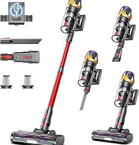 Cordless Vacuum Cleaner, Upgraded 55KPA 650W 70Mins Stick Vacuum with Hurricane Mode, Self-Standing, Touch Screen, 1.8L Dust Cup, Anti-tangle Wireless Vacumm, Vacuum Cleaners for Home/Pet Hair/Carpets