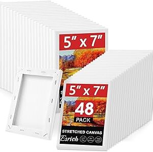 ESRICH Stretched Canvas for Painting 5x7, 48 Pack Small Canvases for Painting 5/8 Profile Primed Acid-Free Blank Painting Canvas for Kids & Artists for Decorations, Painting Parties.