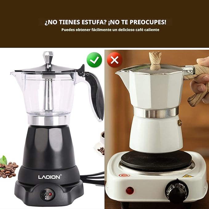 LAOION Cafetera Cubana, Cafetera Eléctrica de Espresso de 6 u 3 Tazas - Imagen 3