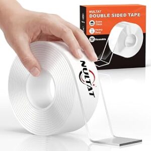 NULTAT Double Sided Tape Heavy Duty, 1.18 x 120 Strong Nano Double Stick Tape, Removable, Washable, Reusable Adhesive Tapes for Wall, Clear Multipurpose Two Sided Adhesive Tape (10 Feet)