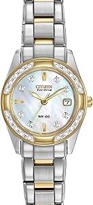 Citizen Women's Eco-Drive Dress Classic Diamond Watch in Two-Tone Stainless Steel, Mother of Pearl Dial (Model: EW1824-57D)