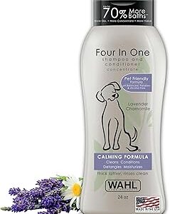 Wahl USA 4-in-1 Calming Dog Shampoo with Lavender Chamomile Scent – Cleans, Conditions, Detangles, & Moisturizes - Pet Friendly Formula - 24 Oz - Model 820000A