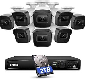 ANNKE 5MP Security Camera System, 16CH NVR Recorder with AI Motion Detection, 8X 3K IP PoE Wired Cams with Built-in Mic, IP67, 2.8mm Lens, Compatible with Alexa for Home Business Surveillance, 2TB HDD