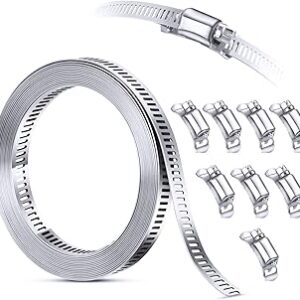 304 Stainless Steel Hose Clamp Assortment Kit DIY, Cut-To-Fit 12 FT Metal Strap+8 Stronger Fasteners,Large Adjustable Worm Gear Band Hose Clamps Screw Clamps Duct Pipe Metal Clamp Strapping