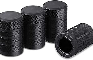 CKAuto Tire Valve Stem Caps, Black, 4 pcs/Pack, Anodized Aluminum Tire Valve Cap Set, Corrosion Resistant, Universal Stem Covers for Cars Trucks Motorcycles SUVs and Bikes